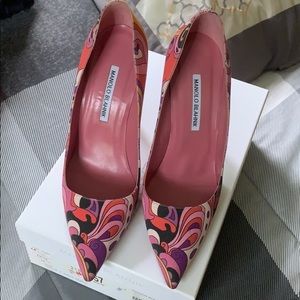 Manolo Blahnik Pink Fabric 4” Heel